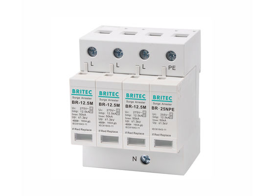 Clase compacta pararrayos eléctricos trifásicos SPD 12.5kA de la oleada de B + de C 3P + NPE