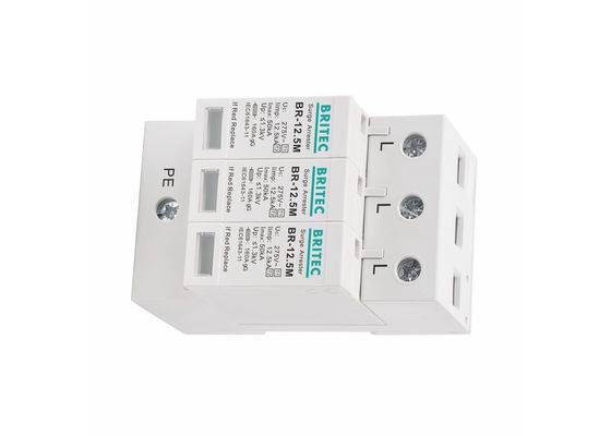275Vac 12.5kA 3 postes SPD para el tipo 1 de la protección contra la luz +2/clase I+II