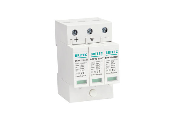 Tipo dispositivo de protección contra sobrecargas de Thermalplastic 1+2 SPD 3P 5kA de los pararrayos de la oleada del picovoltio 1000v de DC