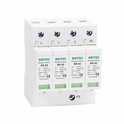 Dispositivo de protección contra sobretensiones BR-80 4P Tipo 2 SPD 80KA 4P Protector contra sobretensiones para protección contra rayos