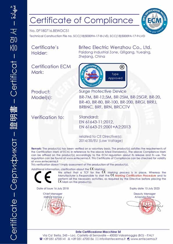 China Britec Electric Co., Ltd. Certificaciones